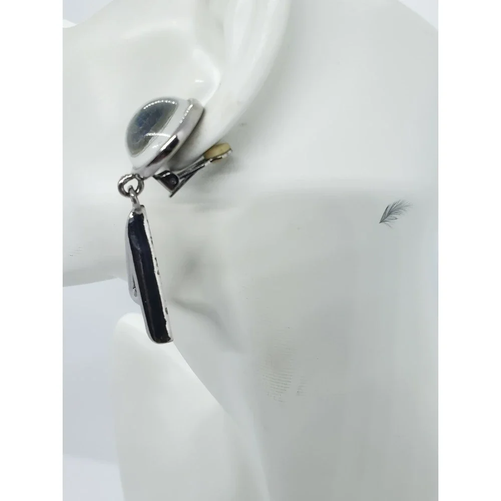 Vintage Bead Cluster Dangled Drop Clip On Signed GJD Silver Tone 2.5